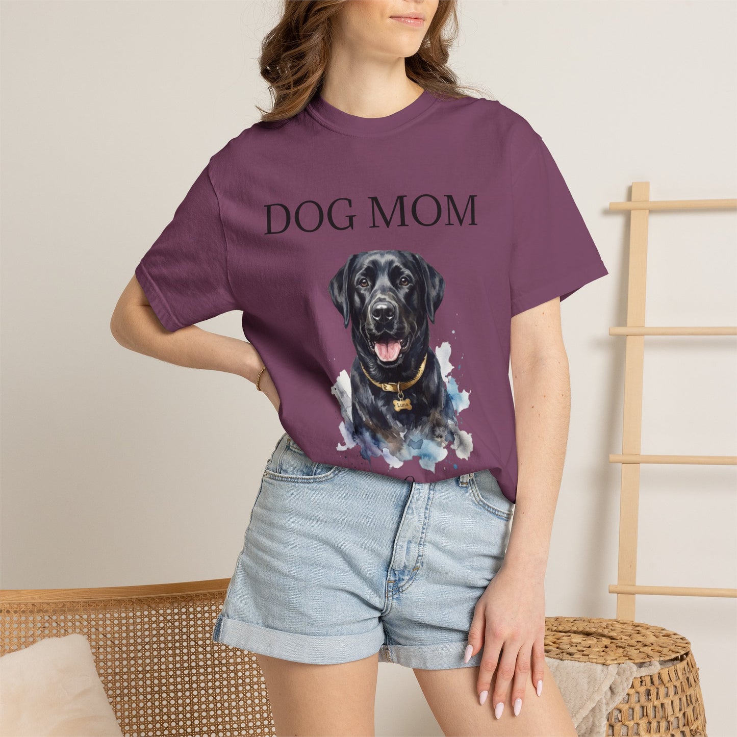 Dog Mom T‑Shirt with Custom Pet Portrait — Personalized Dog Mom Tee