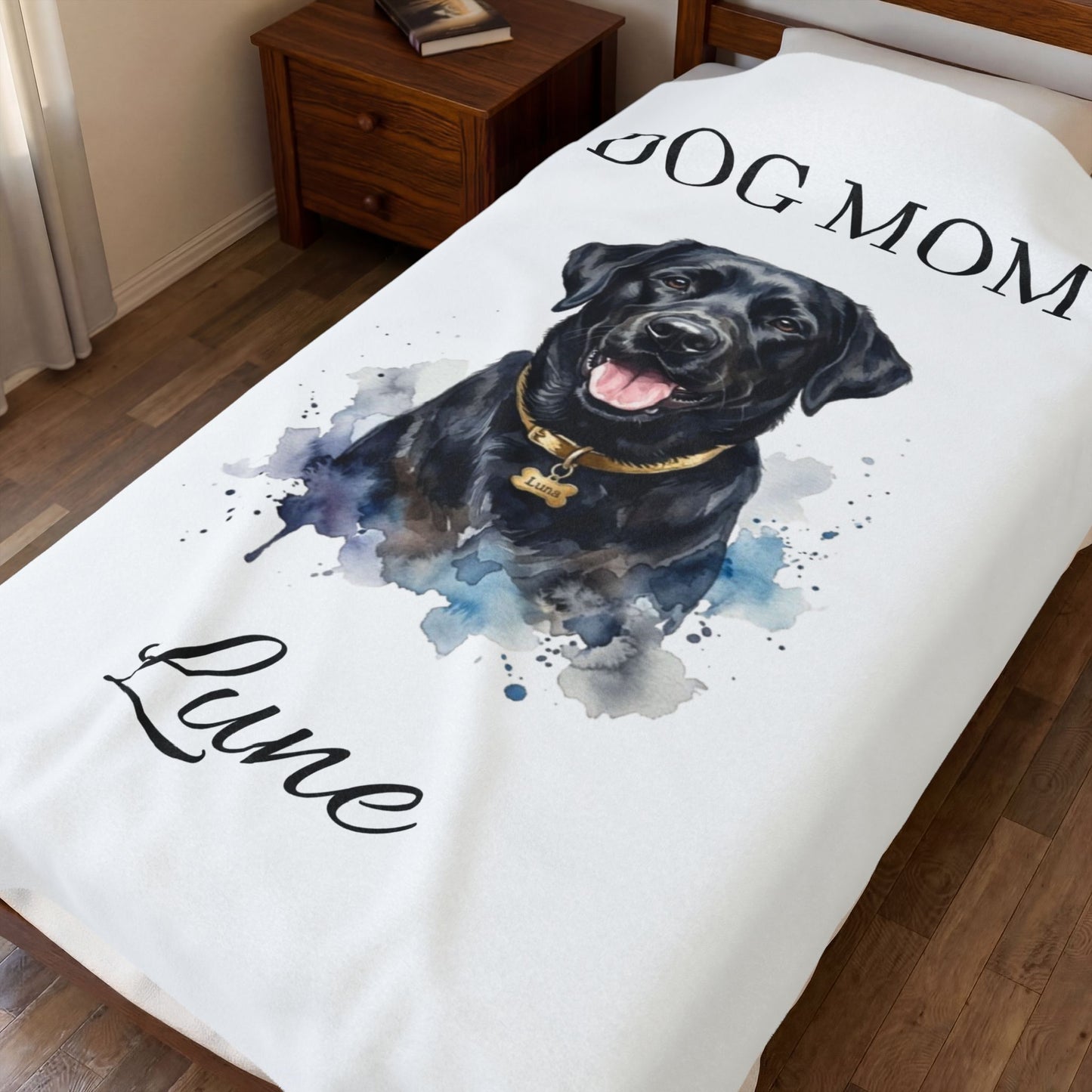 Dog Mom Personalized Velveteen Plush Blanket - Custom Pet Name & Black Lab Portrait