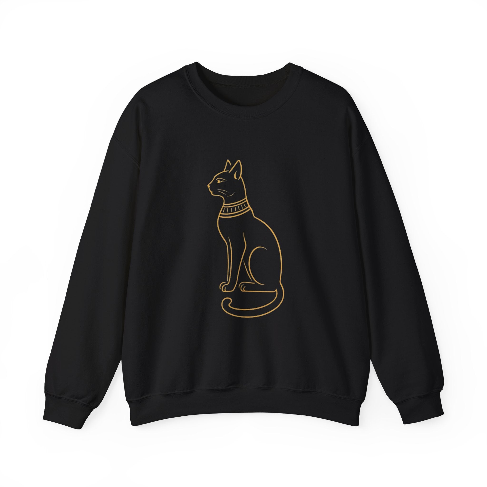 Egyptian Cat Crewneck Sweatshirt – Gold Line Art Cat Graphic