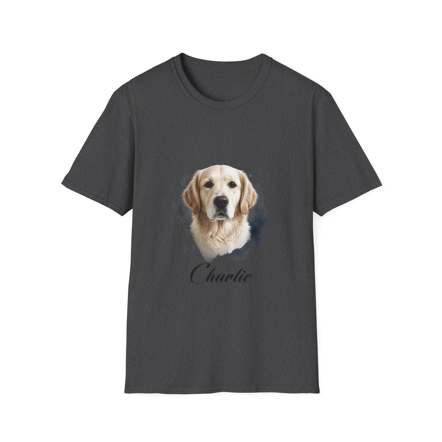 T-Shirt — Personalized Golden Retriever Portrait Tee (Name: "Charlie")