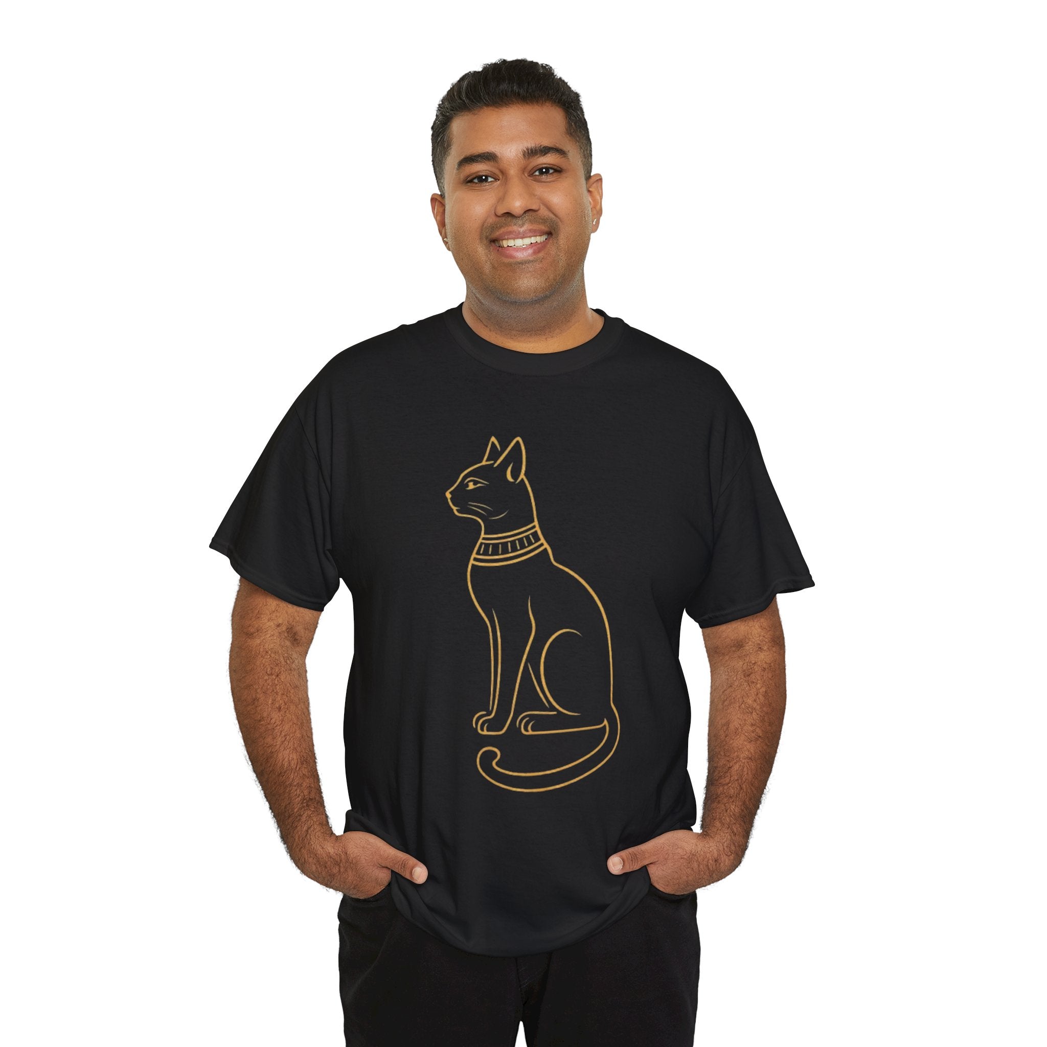 Egyptian Cat T-Shirt - Gold Line Art Feline Tee