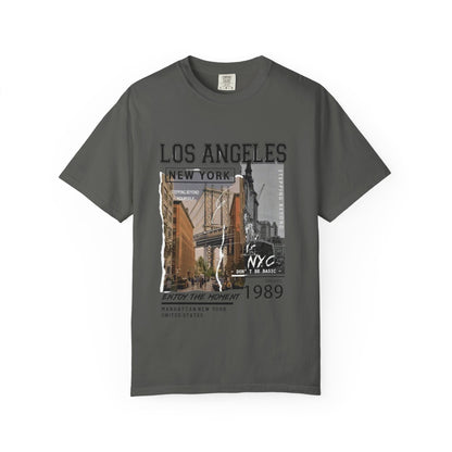 Los Angeles New York Vintage Photo Graphic T-Shirt — 'Enjoy the Moment' City Travel Tee