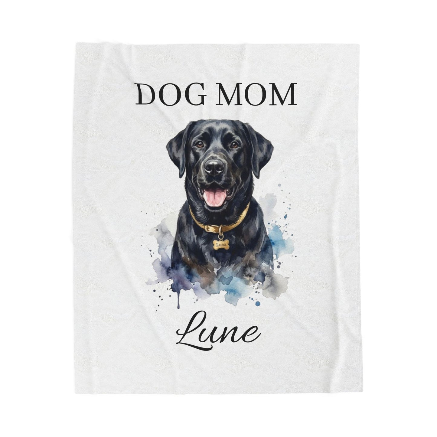 Dog Mom Personalized Velveteen Plush Blanket - Custom Pet Name & Black Lab Portrait