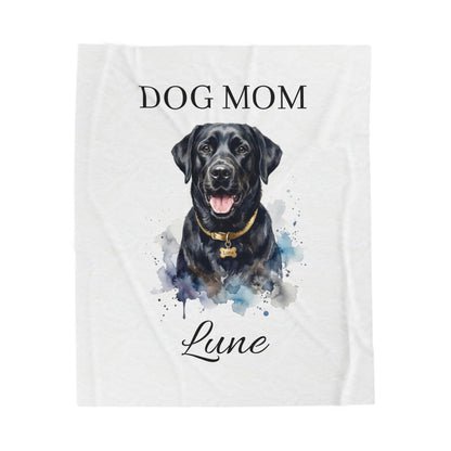 Dog Mom Personalized Velveteen Plush Blanket - Custom Pet Name & Black Lab Portrait