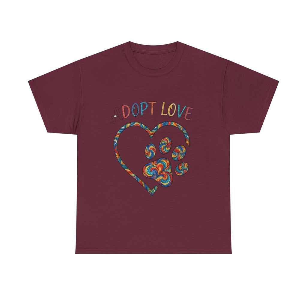 Adopt Love T-Shirt — Colorful Paw Heart Rescue Tee