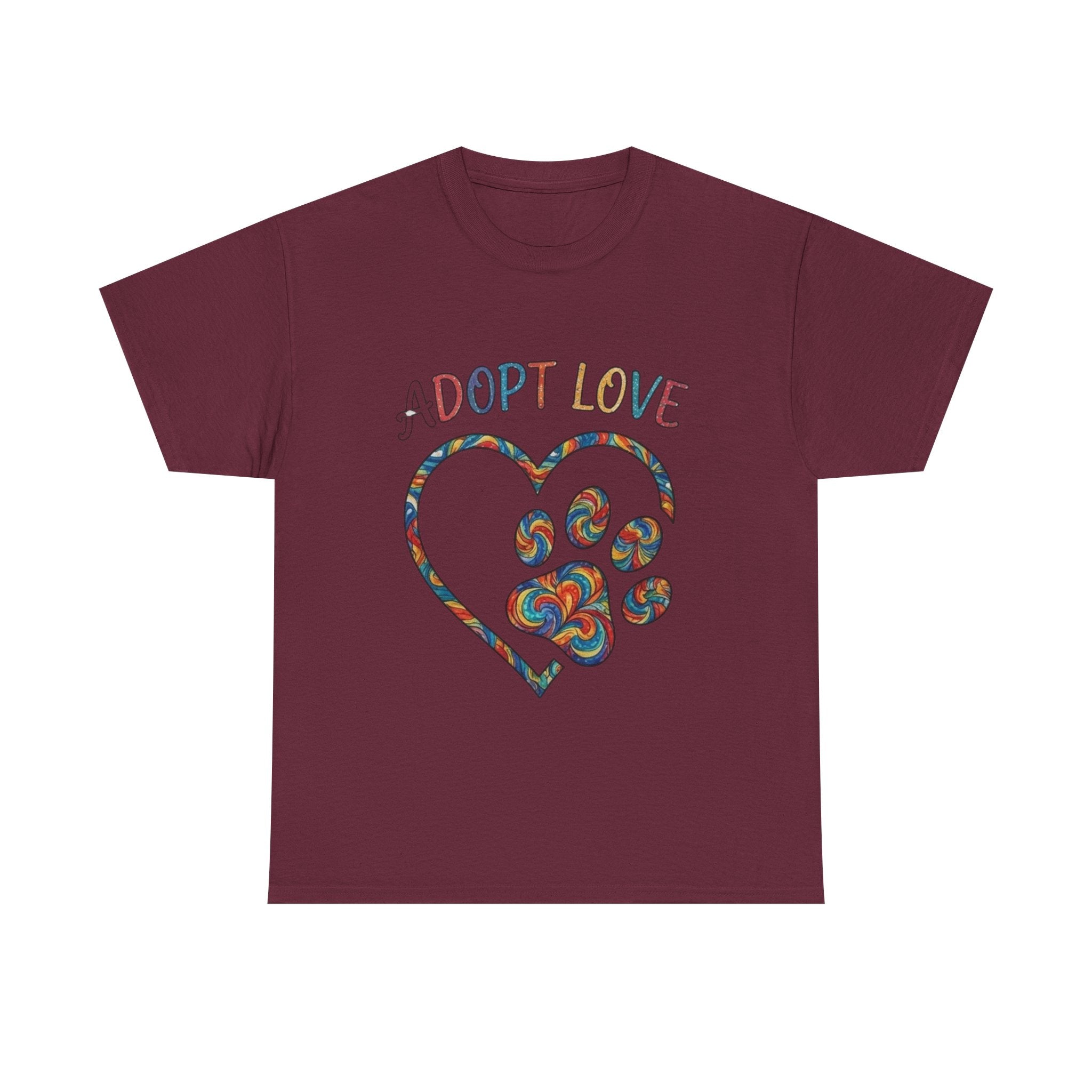 Adopt Love T-Shirt — Colorful Paw Heart Rescue Tee
