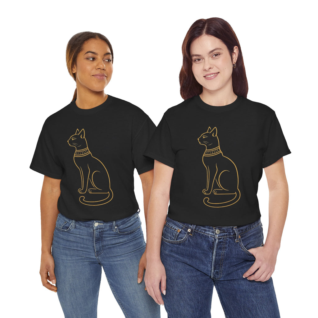 Egyptian Cat T-Shirt - Gold Line Art Feline Tee