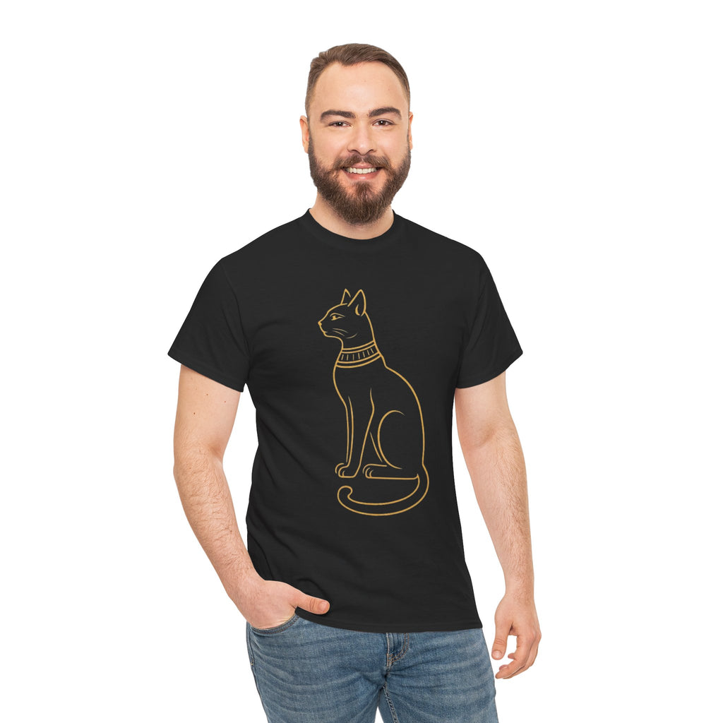 Egyptian Cat T-Shirt - Gold Line Art Feline Tee