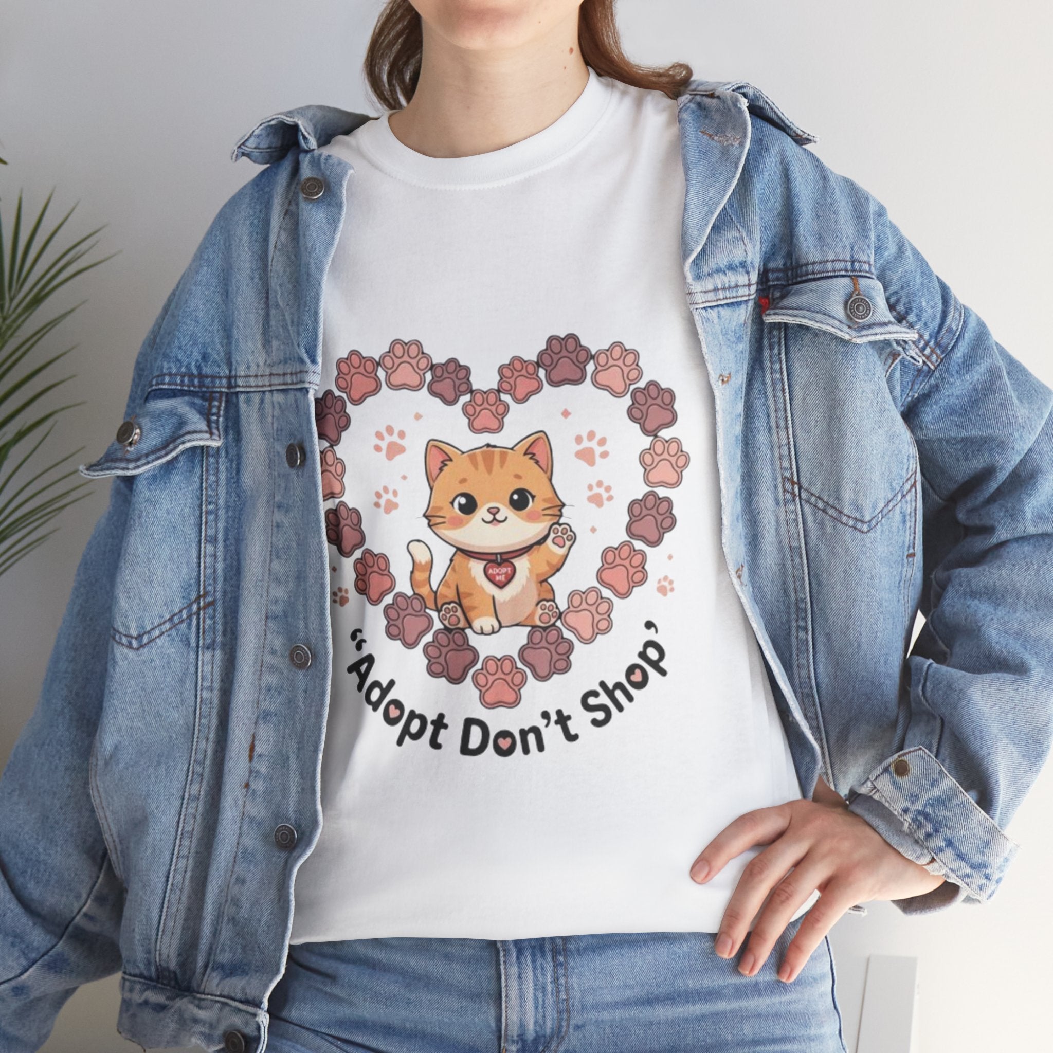 Adopt Don't Shop Cat Tee — Cute Rescue Cat Floral Heart Shirt