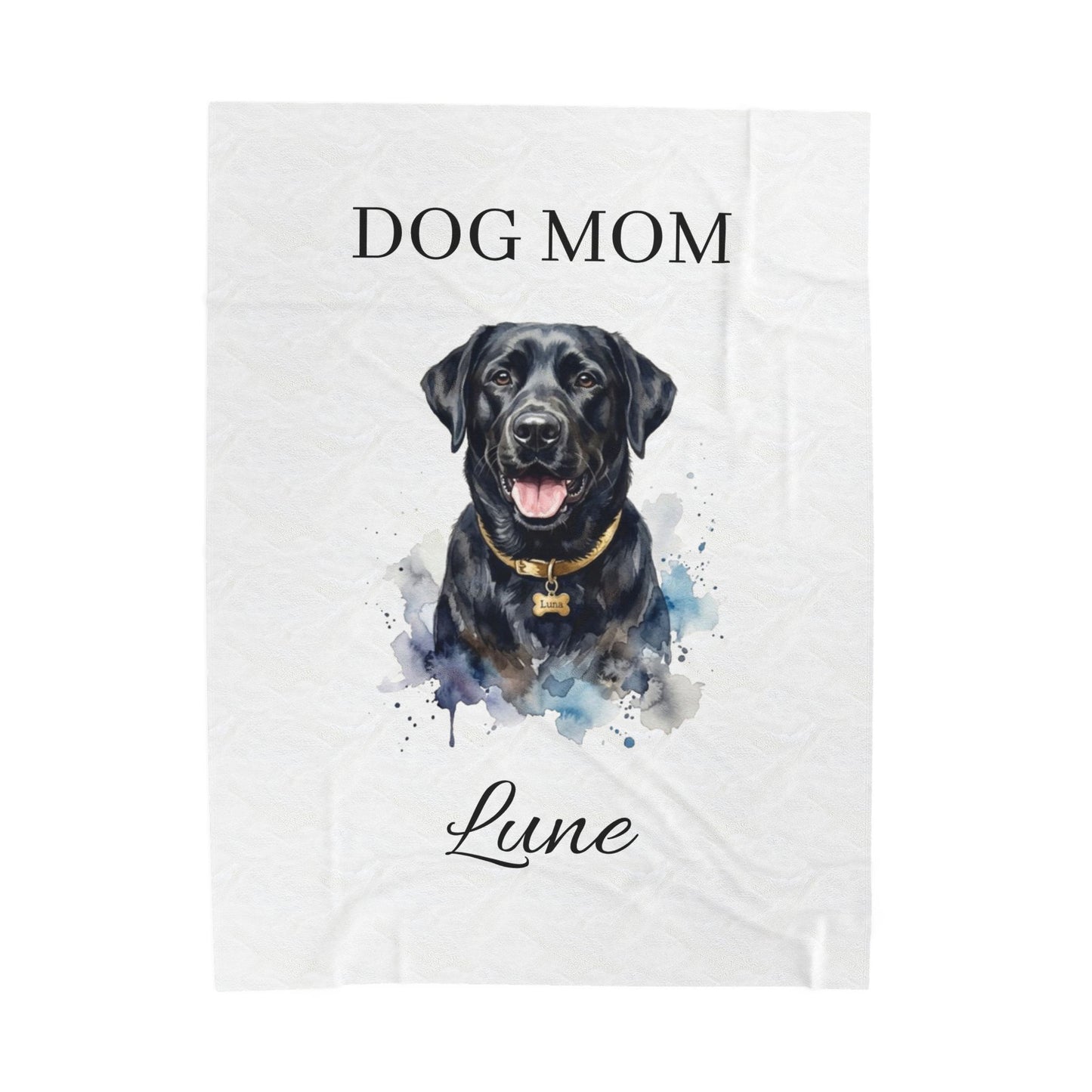 Dog Mom Personalized Velveteen Plush Blanket - Custom Pet Name & Black Lab Portrait