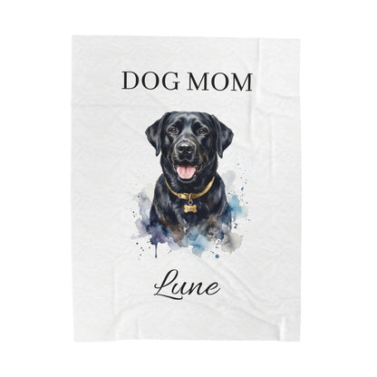 Dog Mom Personalized Velveteen Plush Blanket - Custom Pet Name & Black Lab Portrait