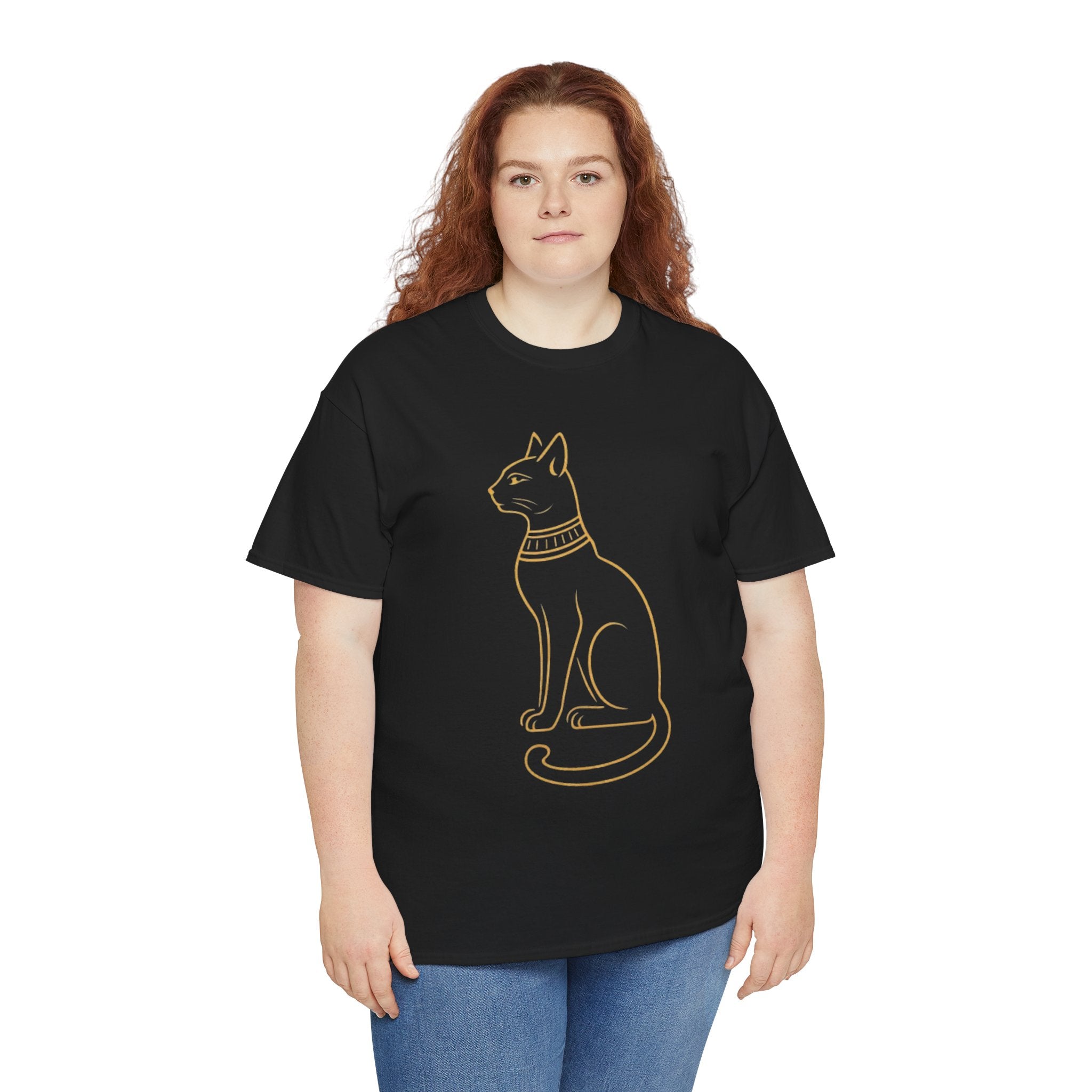 Egyptian Cat T-Shirt - Gold Line Art Feline Tee