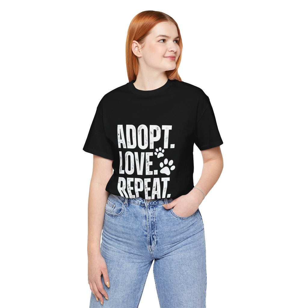 Adopt Love Repeat Tee – Pet Adoption Rescue Shirt with Paw Graphic
