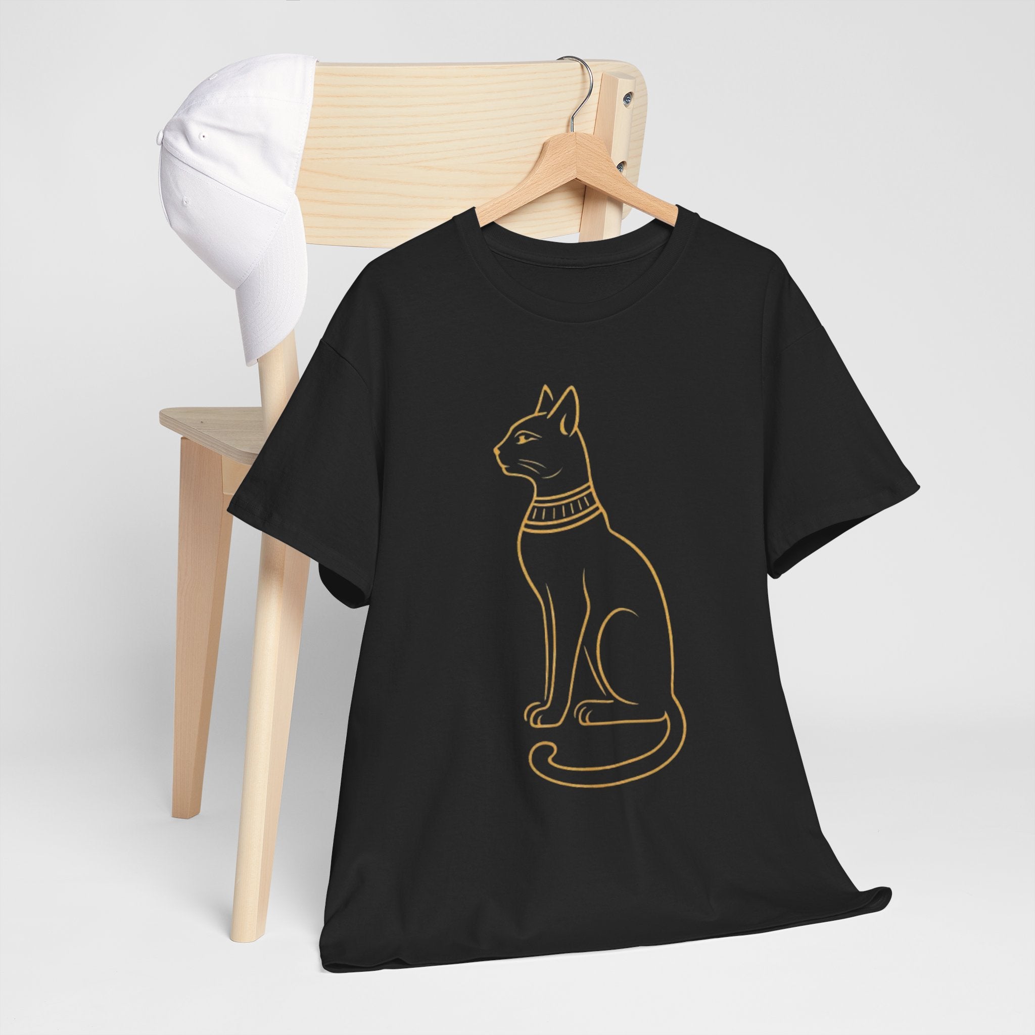Egyptian Cat T-Shirt - Gold Line Art Feline Tee