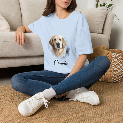 T-Shirt — Personalized Golden Retriever Portrait Tee (Name: "Charlie")