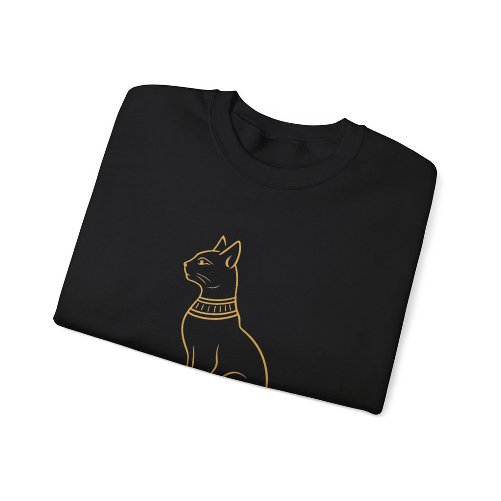 Egyptian Cat Crewneck Sweatshirt – Gold Line Art Cat Graphic