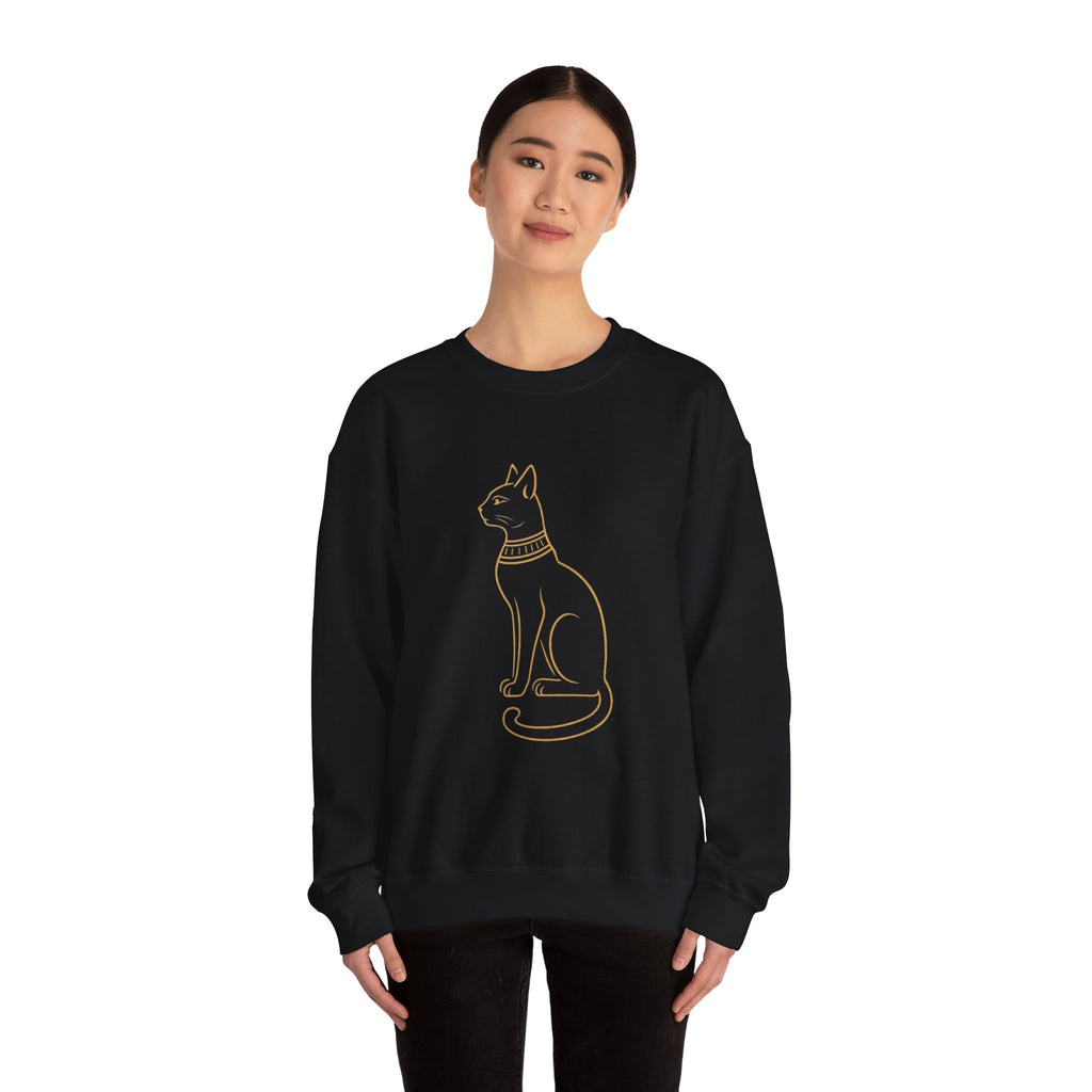 Egyptian Cat Crewneck Sweatshirt – Gold Line Art Cat Graphic