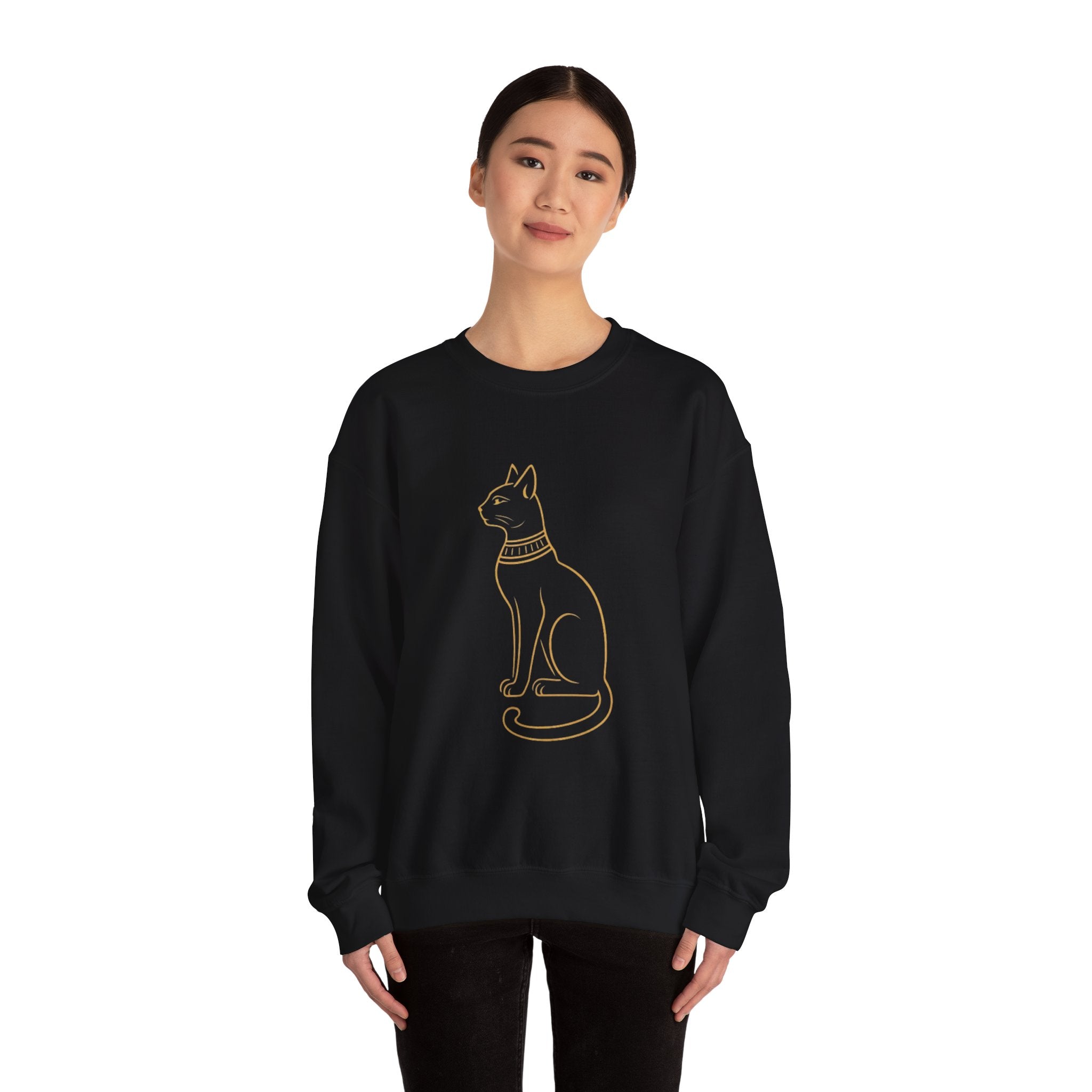 Egyptian Cat Crewneck Sweatshirt – Gold Line Art Cat Graphic
