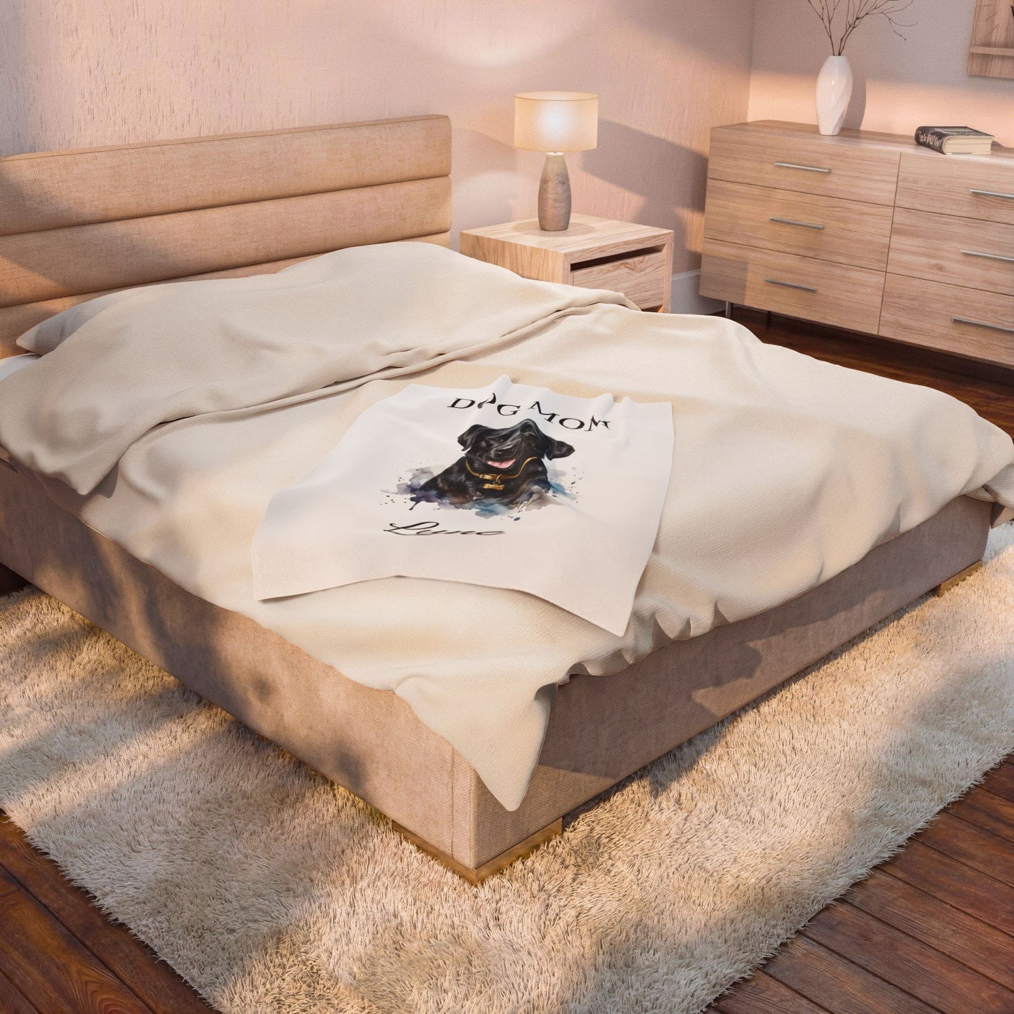Dog Mom Personalized Velveteen Plush Blanket - Custom Pet Name & Black Lab Portrait