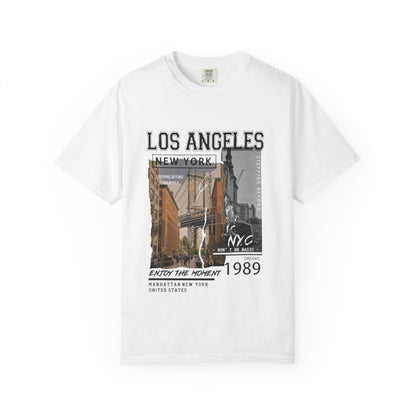 Los Angeles New York Vintage Photo Graphic T-Shirt — 'Enjoy the Moment' City Travel Tee