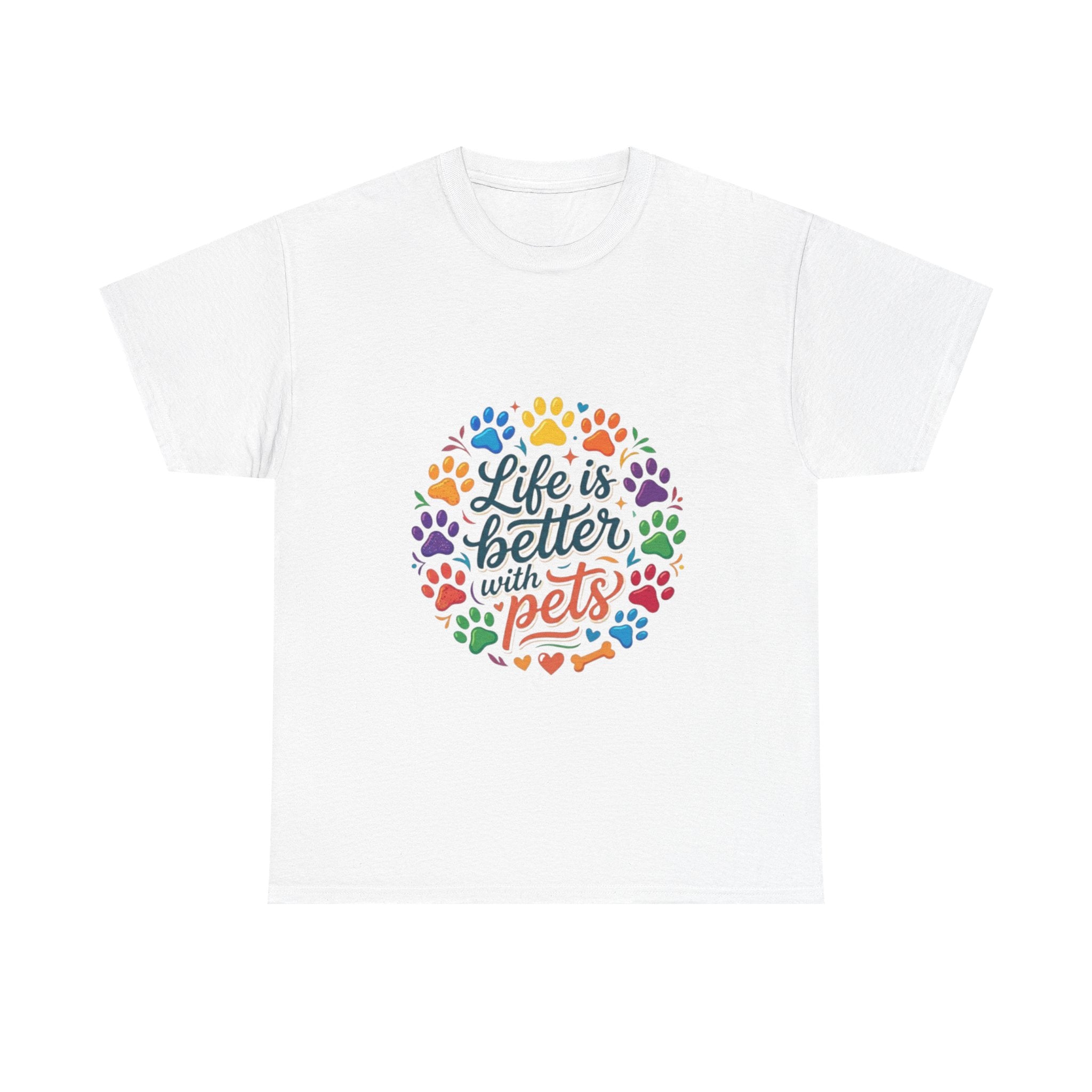 Pet Lover T-Shirt — "Life Is Better With Pets" Rainbow Paw Design
