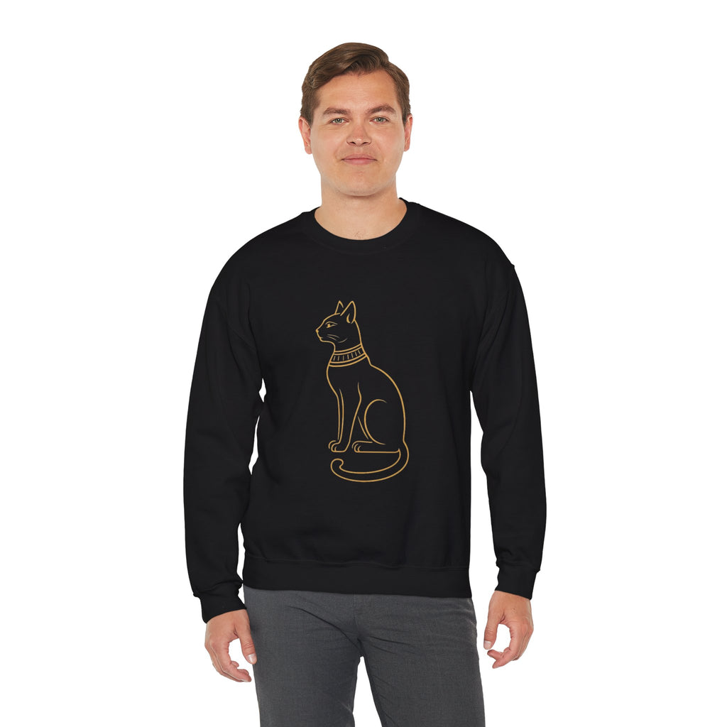 Egyptian Cat Crewneck Sweatshirt – Gold Line Art Cat Graphic