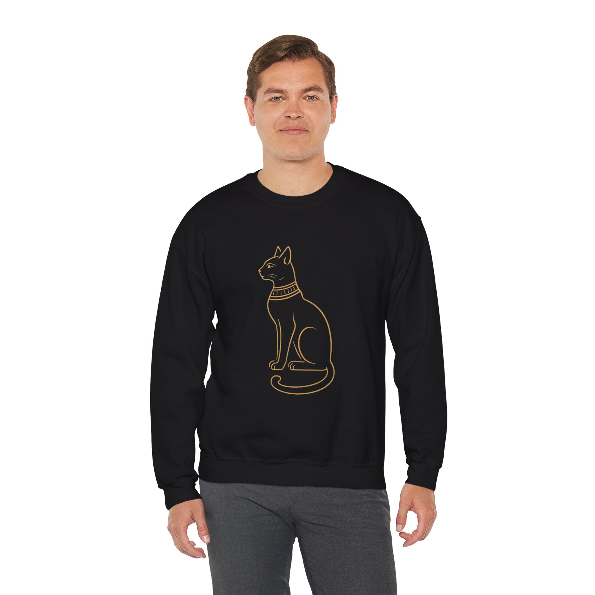 Egyptian Cat Crewneck Sweatshirt – Gold Line Art Cat Graphic