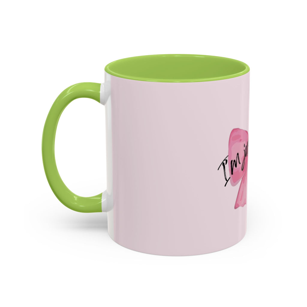 Pink Bow Accent Coffee Mug — "I'm Just a Girl" Cute Feminine Tea & Coffee Cup