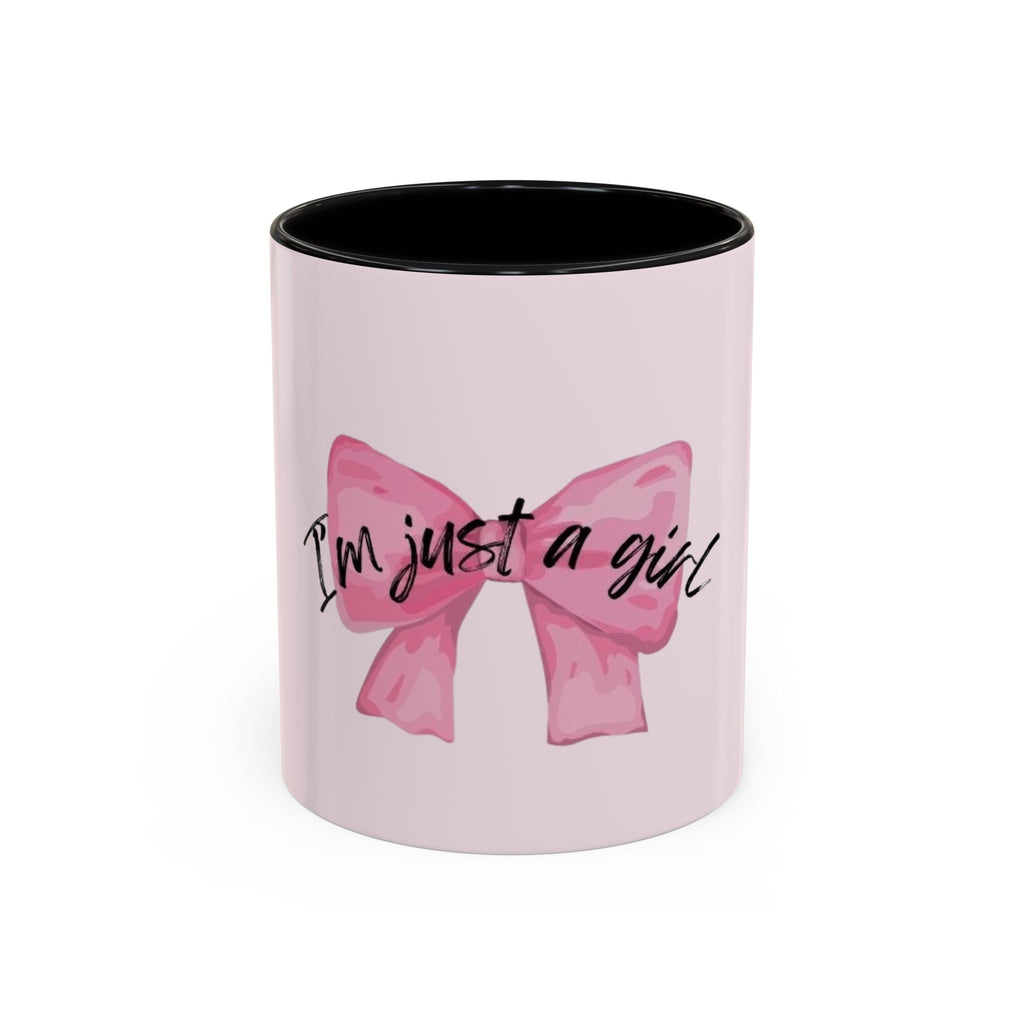 Pink Bow Accent Coffee Mug — "I'm Just a Girl" Cute Feminine Tea & Coffee Cup