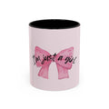 Pink Bow Accent Coffee Mug — "I'm Just a Girl" Cute Feminine Tea & Coffee Cup