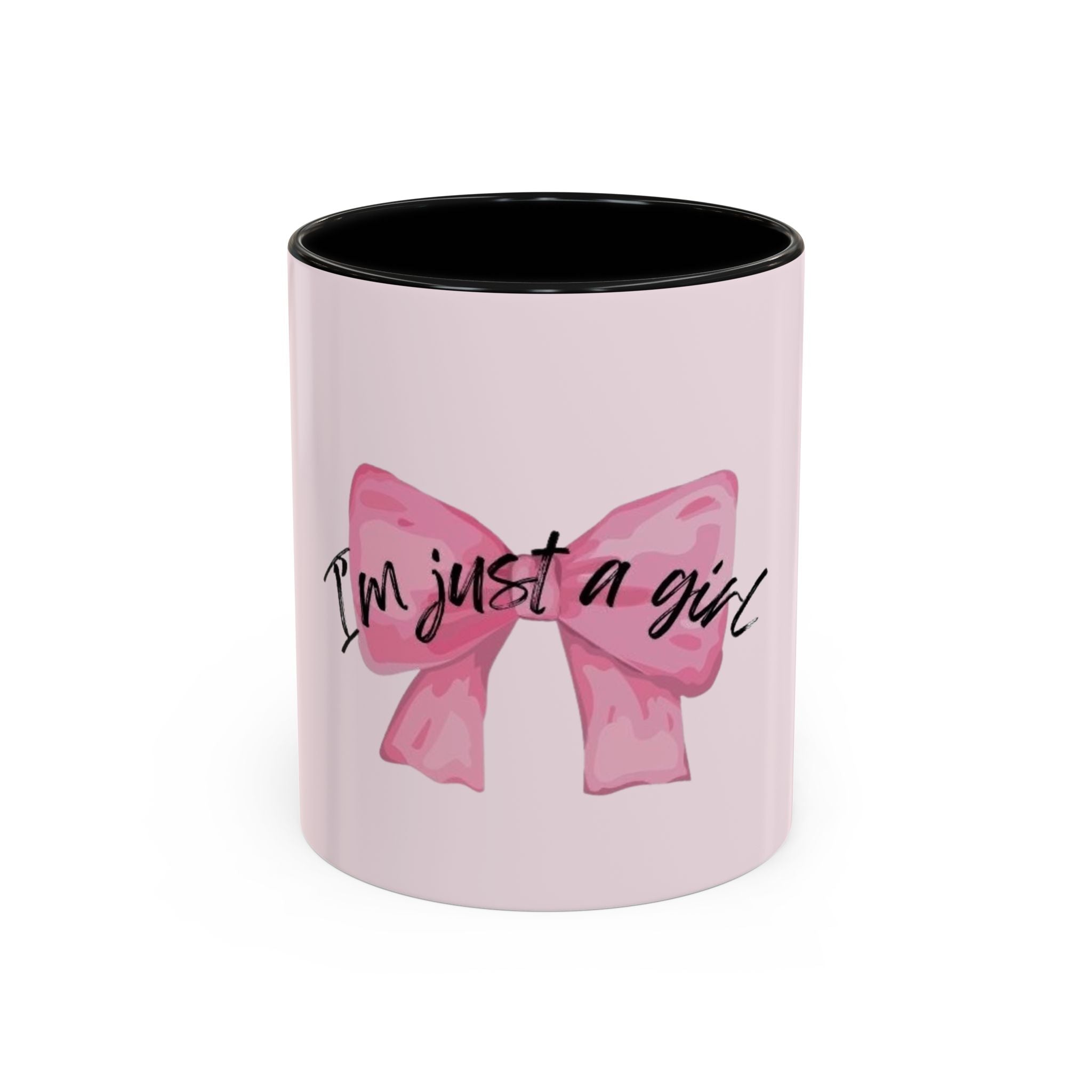 Pink Bow Accent Coffee Mug — "I'm Just a Girl" Cute Feminine Tea & Coffee Cup