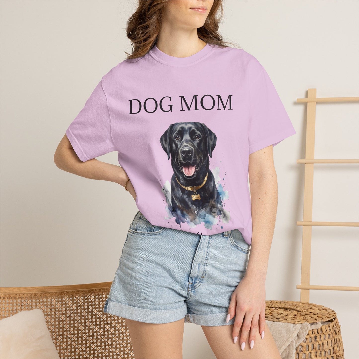 Dog Mom T‑Shirt with Custom Pet Portrait — Personalized Dog Mom Tee
