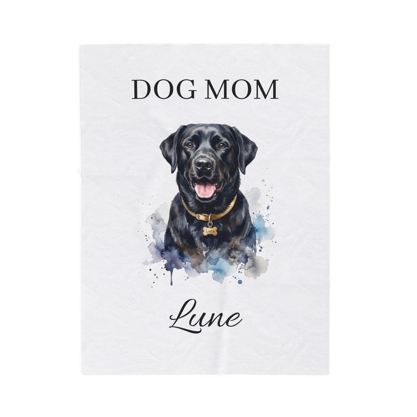 Dog Mom Personalized Velveteen Plush Blanket - Custom Pet Name & Black Lab Portrait