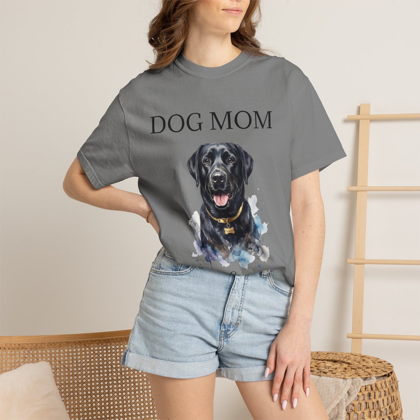 Dog Mom T‑Shirt with Custom Pet Portrait — Personalized Dog Mom Tee