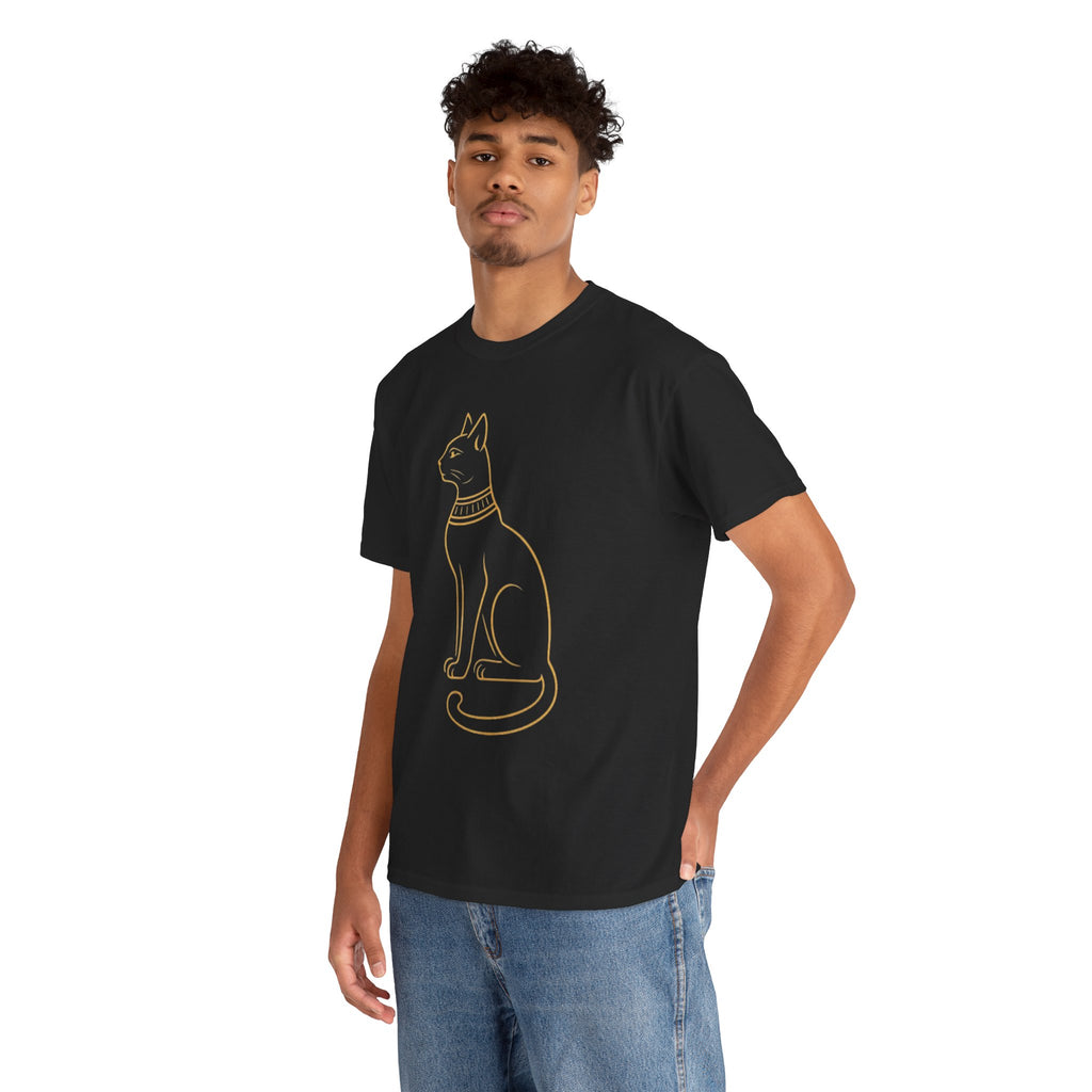 Egyptian Cat T-Shirt - Gold Line Art Feline Tee