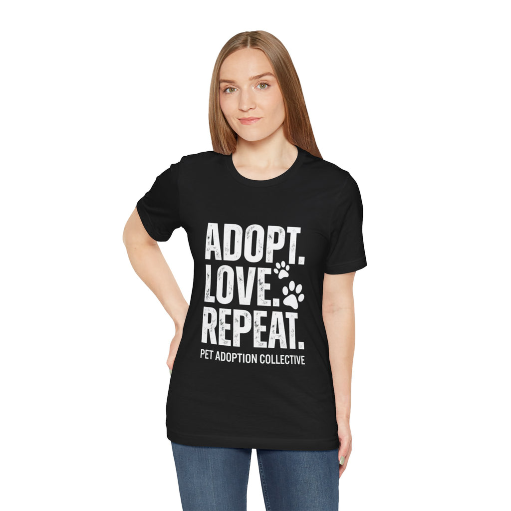 Adopt Love Repeat Tee – Pet Adoption Rescue Shirt with Paw Graphic