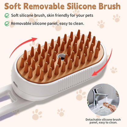 3-in-1 Cat Steam Brush for Shedding & Hair Removal with Foldable Handle – Pet Spa Steam Cleaner, Defur Comb & Spray for Cats & Dogs