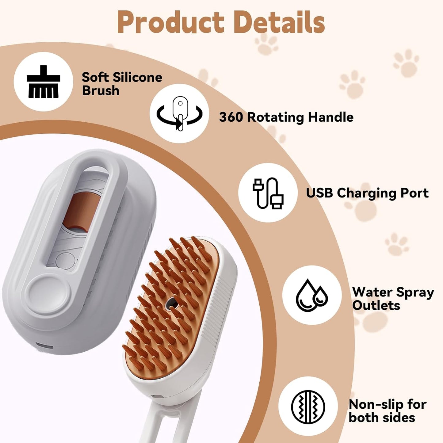 3-in-1 Cat Steam Brush for Shedding & Hair Removal with Foldable Handle – Pet Spa Steam Cleaner, Defur Comb & Spray for Cats & Dogs
