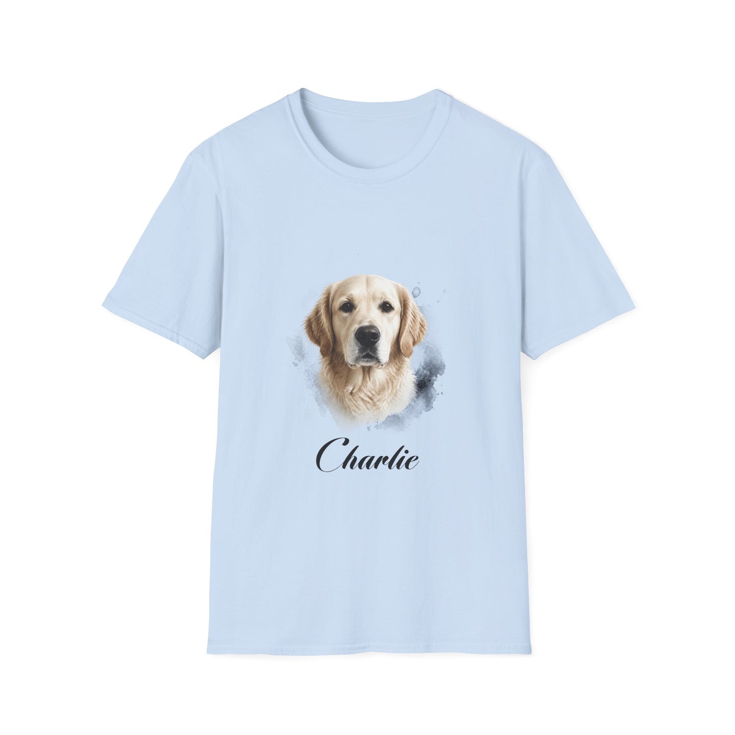 T-Shirt — Personalized Golden Retriever Portrait Tee (Name: "Charlie")