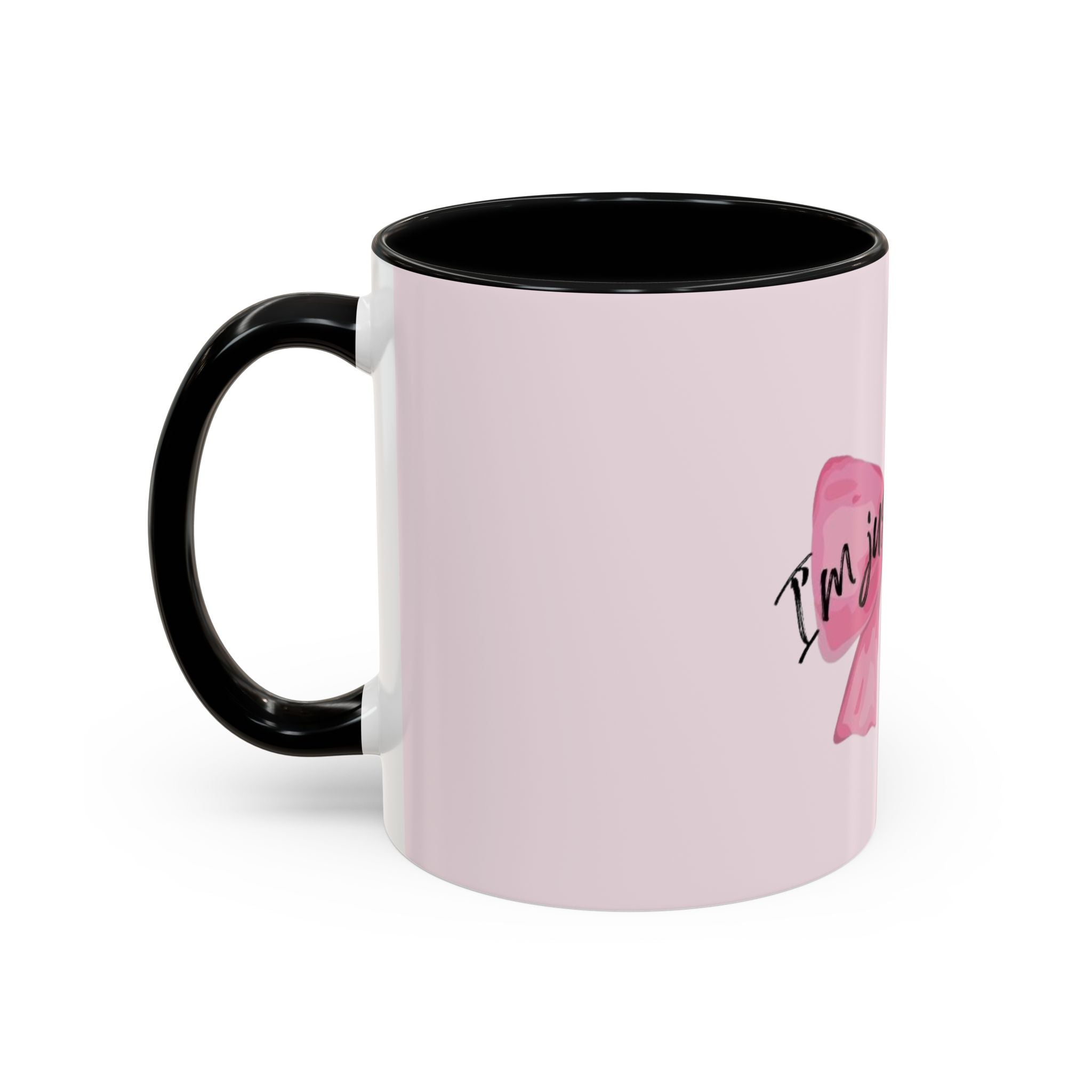 Pink Bow Accent Coffee Mug — "I'm Just a Girl" Cute Feminine Tea & Coffee Cup