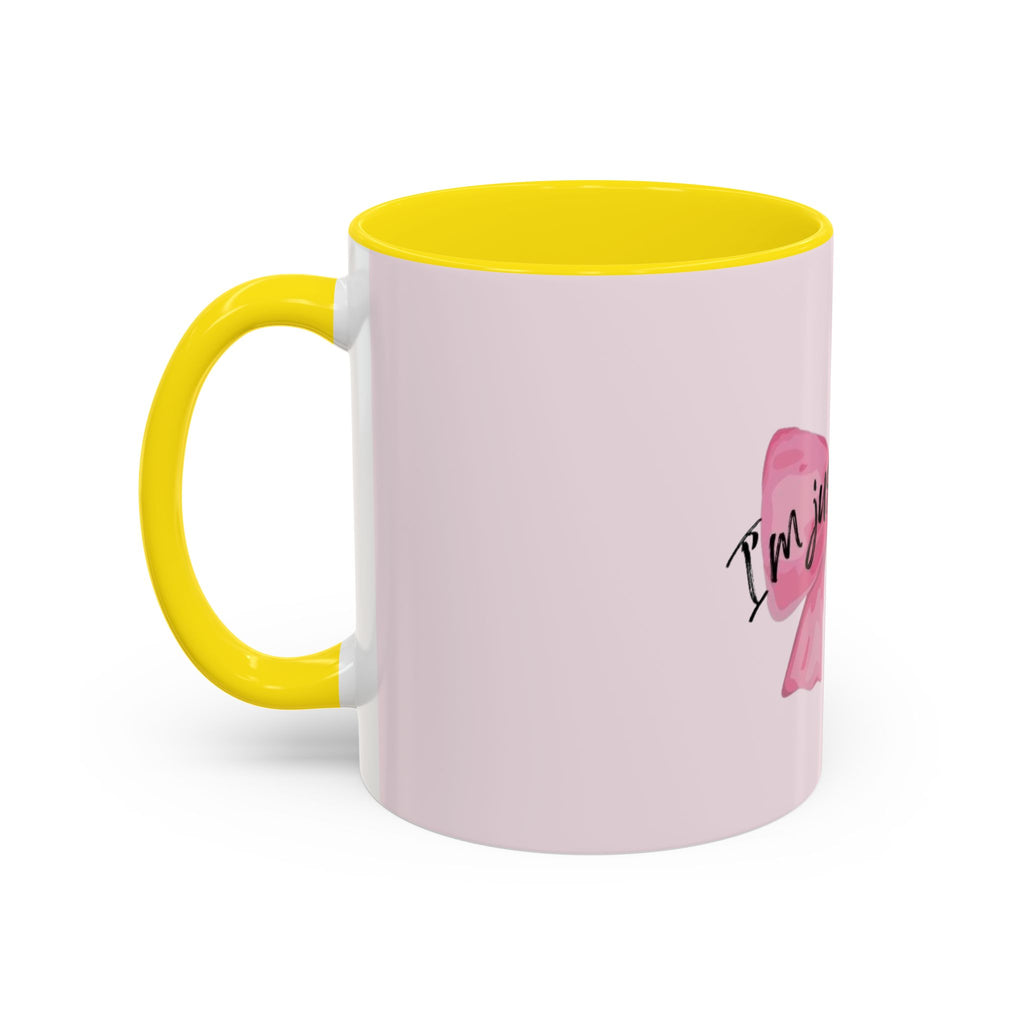 Pink Bow Accent Coffee Mug — "I'm Just a Girl" Cute Feminine Tea & Coffee Cup