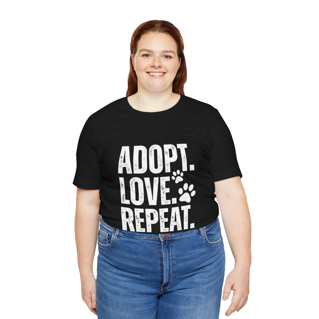 Adopt Love Repeat Tee – Pet Adoption Rescue Shirt with Paw Graphic