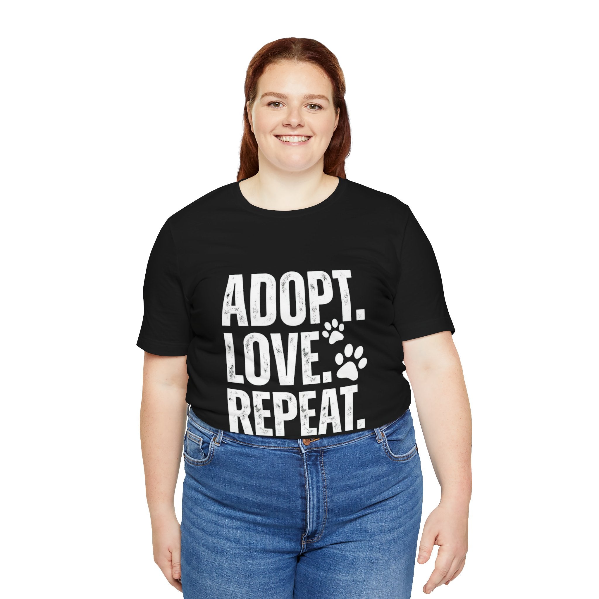 Adopt Love Repeat Tee – Pet Adoption Rescue Shirt with Paw Graphic