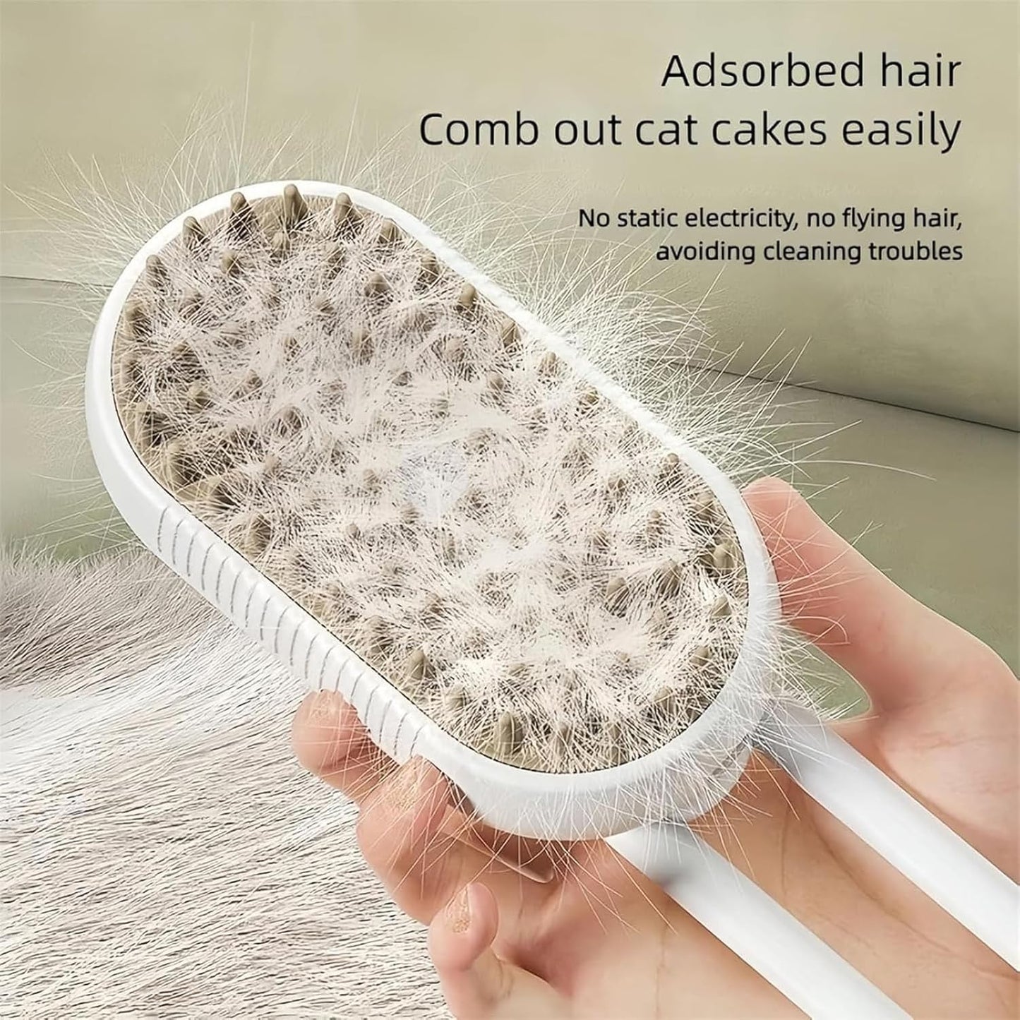 3-in-1 Cat Steam Brush for Shedding & Hair Removal with Foldable Handle – Pet Spa Steam Cleaner, Defur Comb & Spray for Cats & Dogs