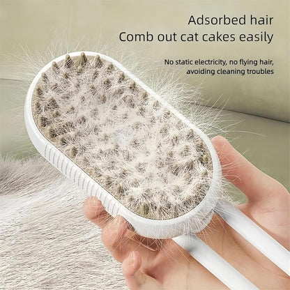 3-in-1 Cat Steam Brush for Shedding & Hair Removal with Foldable Handle – Pet Spa Steam Cleaner, Defur Comb & Spray for Cats & Dogs