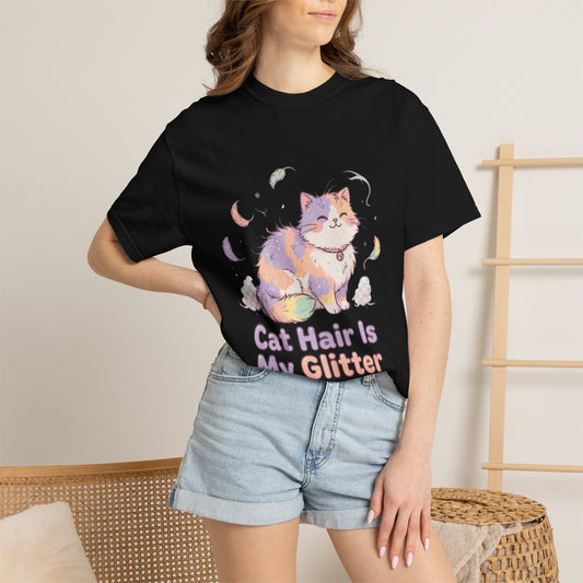 Cat Hair Is My Glitter T-Shirt — Cute Pastel Cat Graphic Tee for Cat Lovers