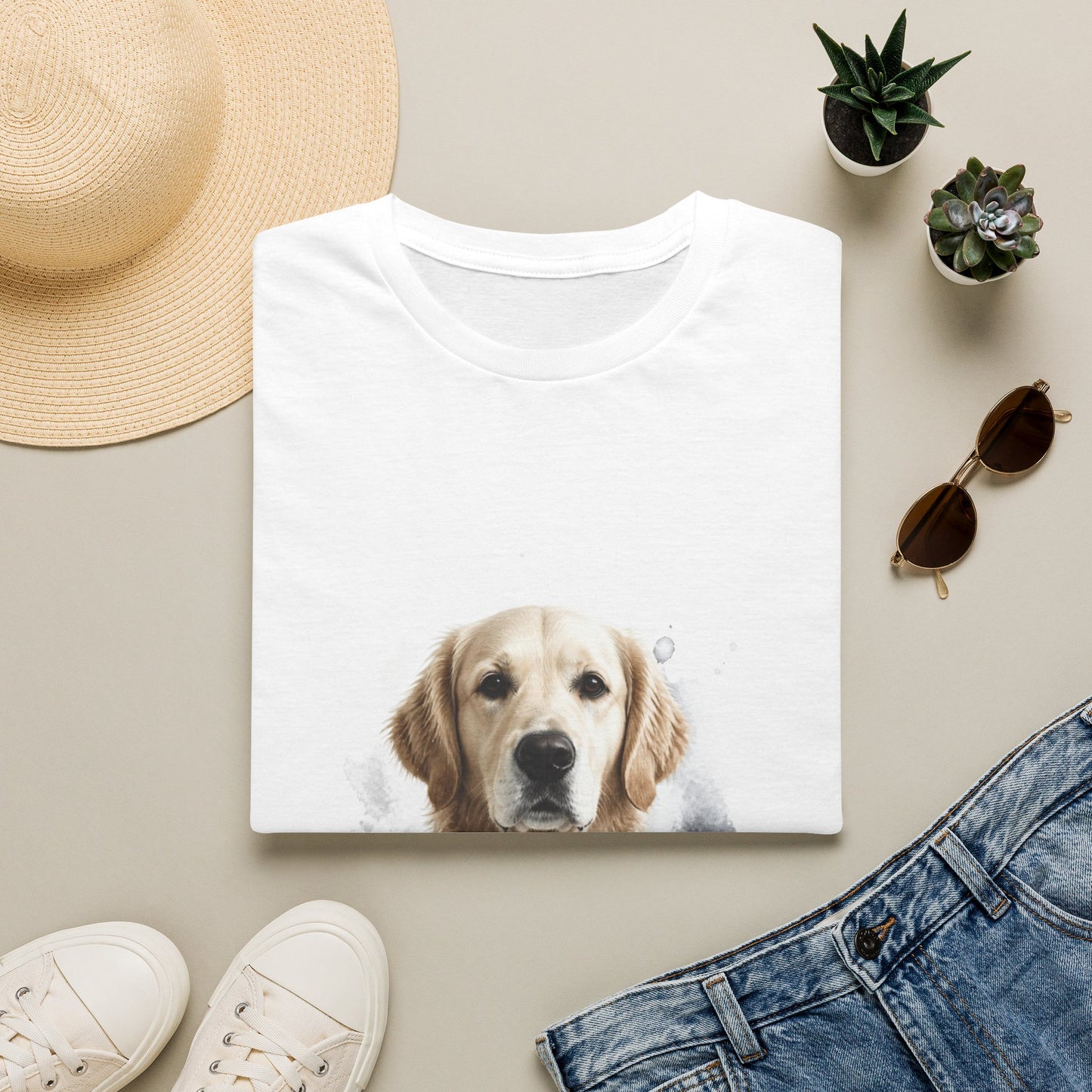 T-Shirt — Personalized Golden Retriever Portrait Tee (Name: "Charlie")