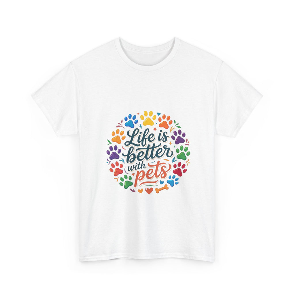 Pet Lover T-Shirt — "Life Is Better With Pets" Rainbow Paw Design