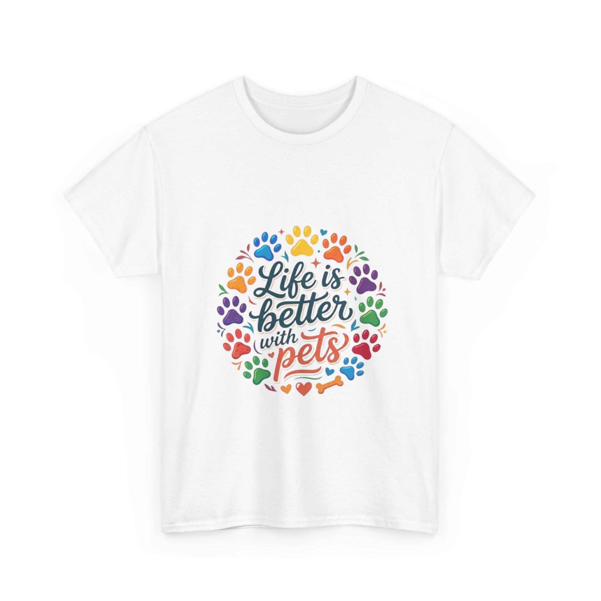 Pet Lover T-Shirt — "Life Is Better With Pets" Rainbow Paw Design