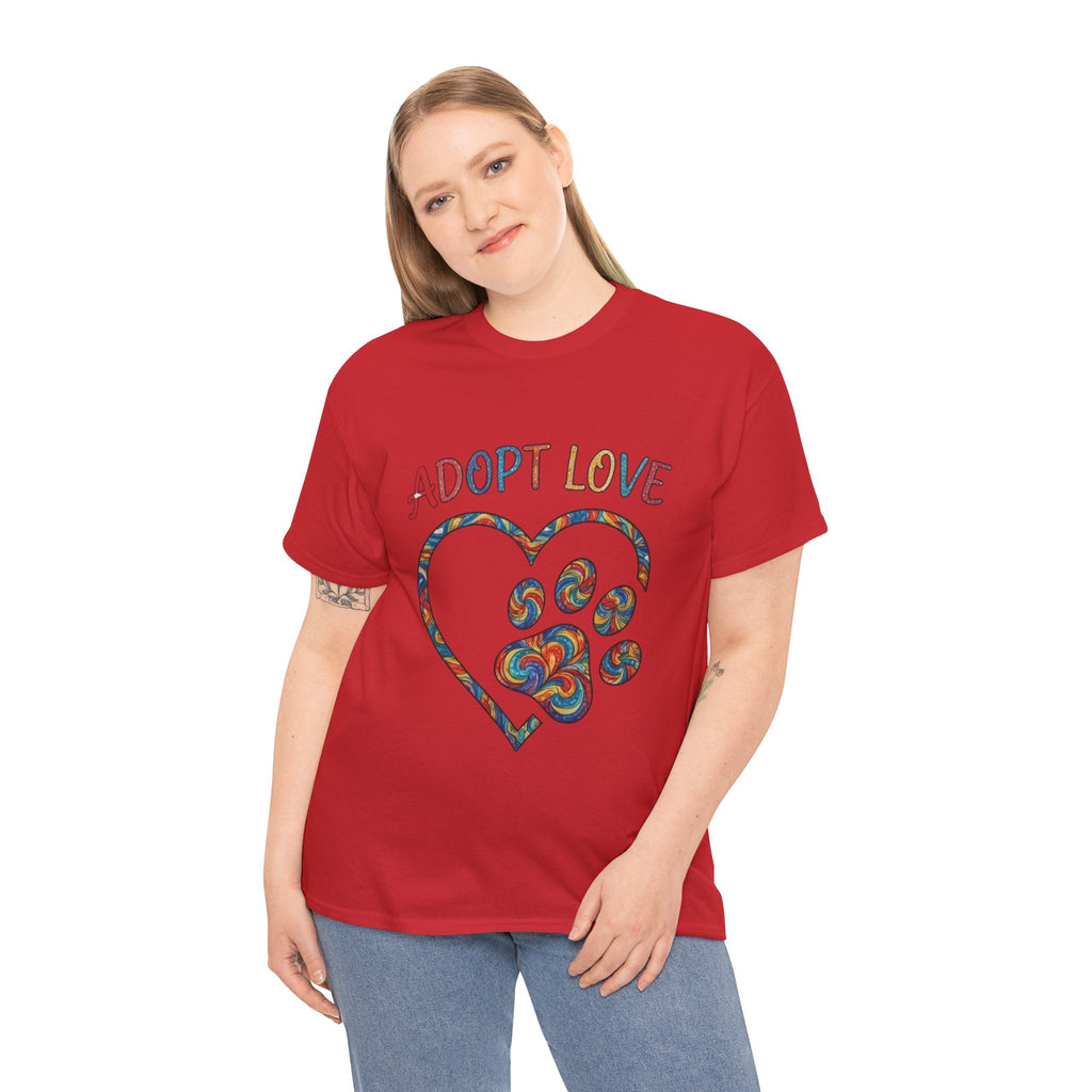 Adopt Love T-Shirt — Colorful Paw Heart Rescue Tee